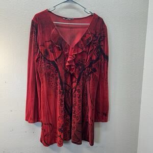 Pyramid Collection Red Velvet Babydoll Tunic Top XL Whimsigoth Fairy Witchy 90s